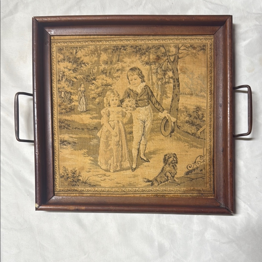Charming Tapestry Art with Figures and Dog